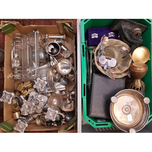 49 - A large collection of metalware items to include silver plated items, die press, 5 branch candelabra... 