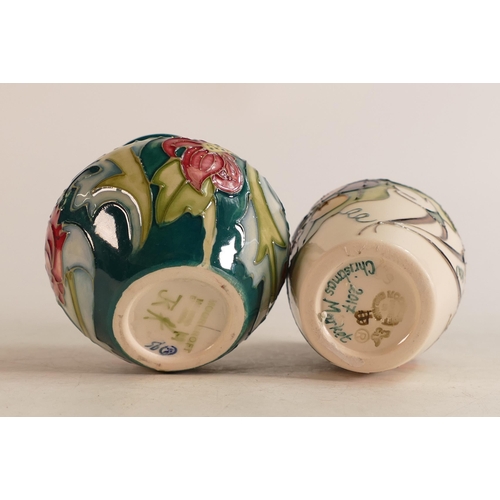 113 - Moorcroft Leicester patterned vase (silver lined seconds) together with Moorcroft Christmas Market 2... 