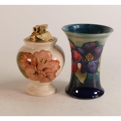 346 - Moorcroft Hibiscus patterned lighter together with Clematis Vase, height 11cm (2)