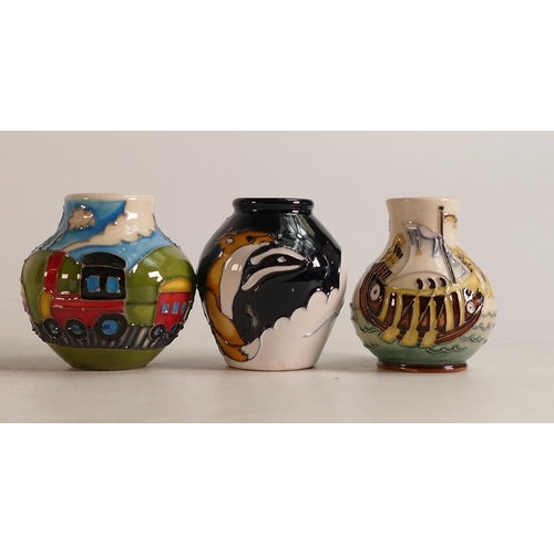 524 - Moorcroft miniature vases to include Journey Home, Trains and Pirate Ship (3)