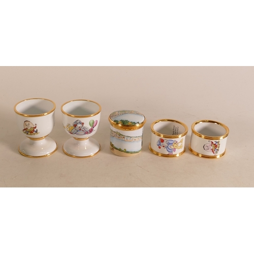 58 - Kingsley enamelled matching humpty dumpty egg cup and napkin ring , matching clown egg cup and napki... 