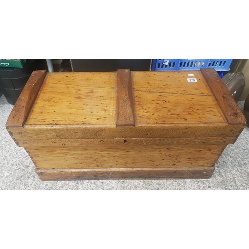 378 - 19th century wooden tool chest with good assortment of tools including Chisels, planes etc.