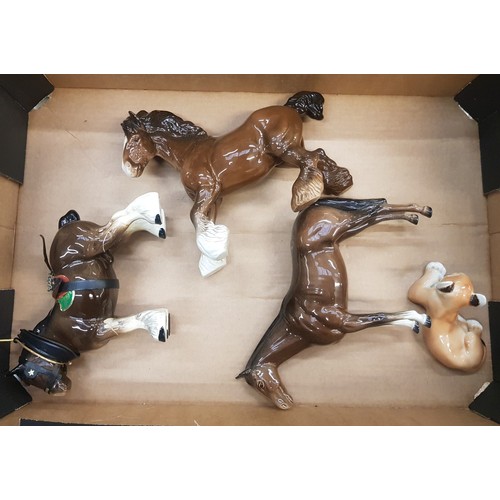 579 - Beswick brown cantering shire together with a Beswick 701 model horse (ears a/f), Melba Ware shire (... 