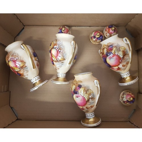 598 - Aynsley Orchard Gold pattern 4 x small lidded vases/urns (1 lid a/f)(4).