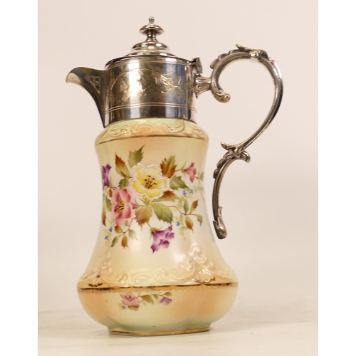152 - Carlton Blush ware metal mounted claret jug in the  Hibiscus pattern , by Wiltshaw & Robinson, c1900... 