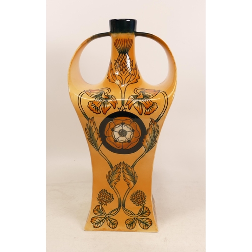 50 - Cobridge 2002 Golden Jubilee vase of square waisted two-handled form, decorated with trailing foliag... 