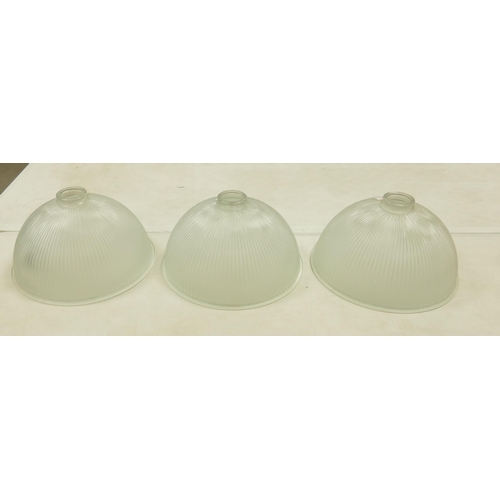 12 - Three frosted ribbed glass light shades. Diameter 30cm