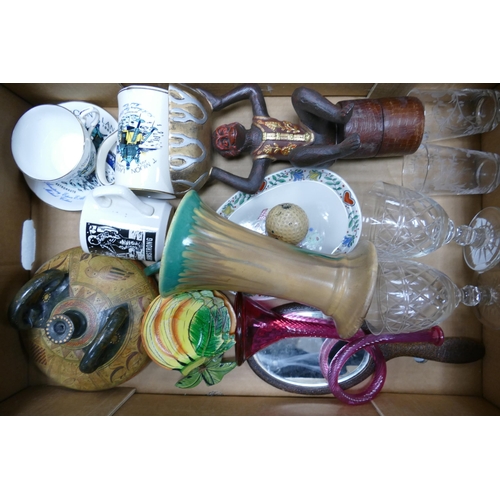 14 - A Mixed Collection of Items to include Cast Iron Monkey Dish, Leather Case Travel Tumbler, Sadler Mo... 