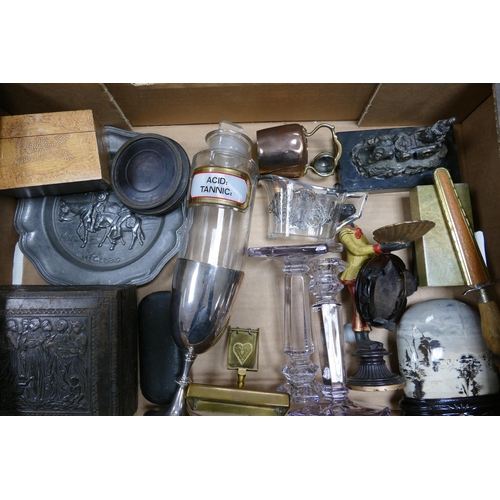 17 - A Mixed Collection of Items to include Early 20th Century Glass Chemist Bottle, Alpine Goat Hoof Let... 