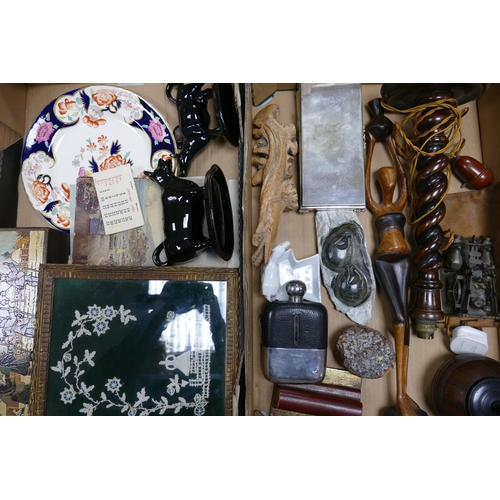 19 - A Mixed Collection of Items to include Edwardian Barley Twist, Silver Plated and Leather Travel Flas... 