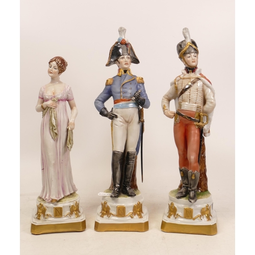 196 - Three Capodimonte Military Figures to include possible likenesses of Napoleon Bonaparte and Josephin... 