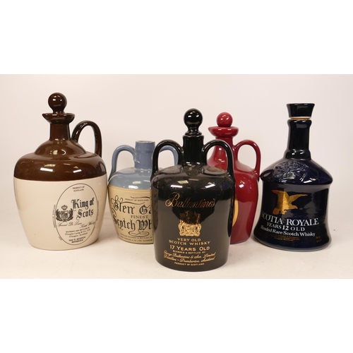 206 - Five Wade Whisky Decanters to include King of Scots, Ballantines 17 Year, Glen Carry, Grand Old Parr... 