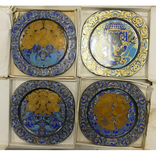 239 - Four Rosenthal Weihnachtsteller '81 in Glas von Bjorn Wiinblad. Four Glass Wall Plaques. (4)