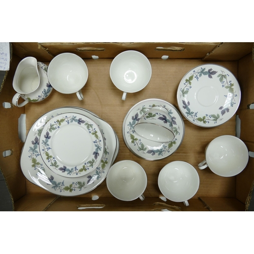 35 - Royal Doulton Burgundy tea ware to include 2 cake plates, 6 trio's, milk jug ( 1 tray)