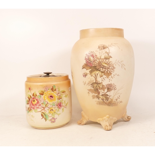 158 - Carltonware Wiltshaw & Robinson Ivory Blushware Peony tobacco jar together with Chrysanthemum footed... 