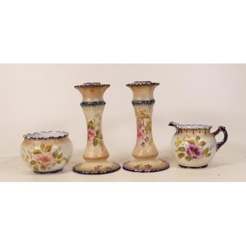 163 - Carltonware Wiltshaw & Robinson Ivory Blushware Hibiscus patterned milk jug together with sugar dish... 