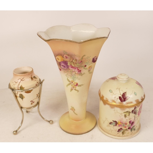 168 - Carltonware Wiltshaw & Robinson Ivory Blushware Wood Anemone lidded pot, Rose & Garland vase and flo... 