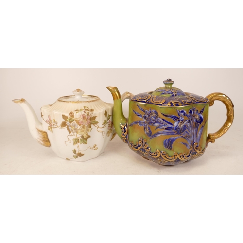 169 - Carltonware Wiltshaw & Robinson Ivory Blushware Iris Pattern Teapot on Green Ground together with a ... 