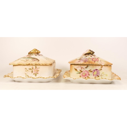 175 - Carltonware Wiltshaw & Robinson Ivory Blushware Hibiscus sardine dish (a/f) and floral and fish sard... 