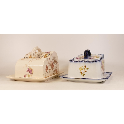 22 - Carltonware Wiltshaw & Robinson Ivory Blushware Hibiscus cheese dome (a/f) and Poppy cheese dome, he... 