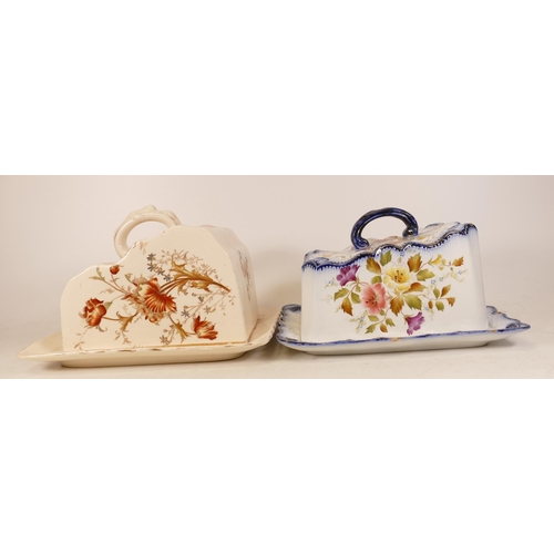 22 - Carltonware Wiltshaw & Robinson Ivory Blushware Hibiscus cheese dome (a/f) and Poppy cheese dome, he... 