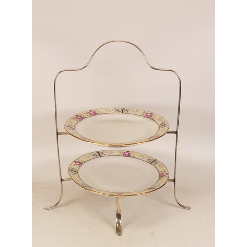 153 - Carltonware Wiltshaw & Robinson Two Tier Cake Stand in Rose Bordered Pattern. Height: 32.5cm