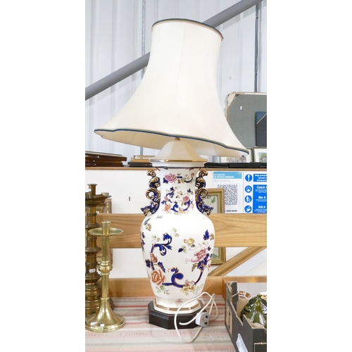 150 - Masons Blue Mandalay lamp base with shade, height to fitting 70cm