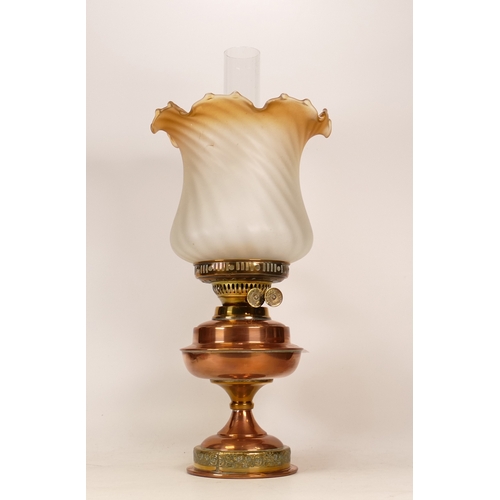 368H - Early 20th Century Duplex copper and brass oil lamp, height 48cm