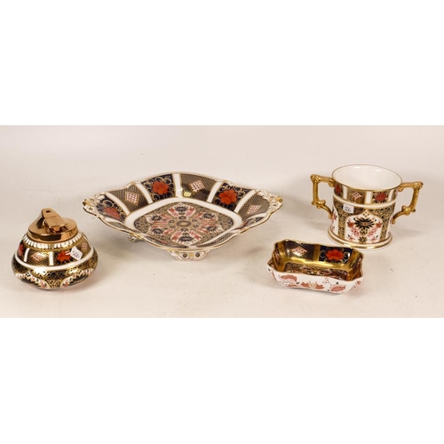 159 - Royal Crown Derby Imari 1128 Patterned items to include Footed Square Dish, Twin Handled Cup , Cigar... 