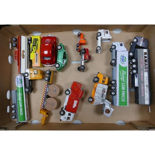 403 - A collection of Corgi , Matchbox lorries and refuse trucks together with two VW beetle cars, tankers... 