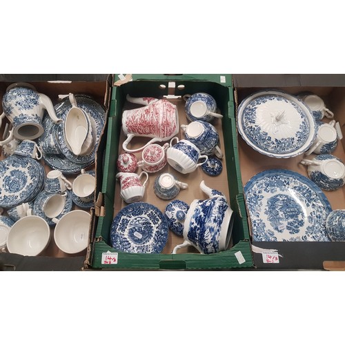 14 - A large collection of blue and white & pink and white tea / coffee dinner ware of various makers inc... 
