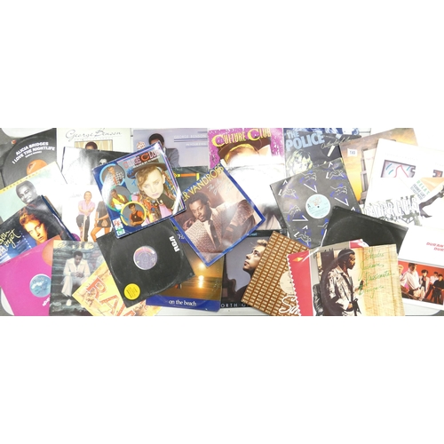 593 - A collection of 1980's 33RPM records to include Frankie goes to Hollywood, The police, George Benson... 