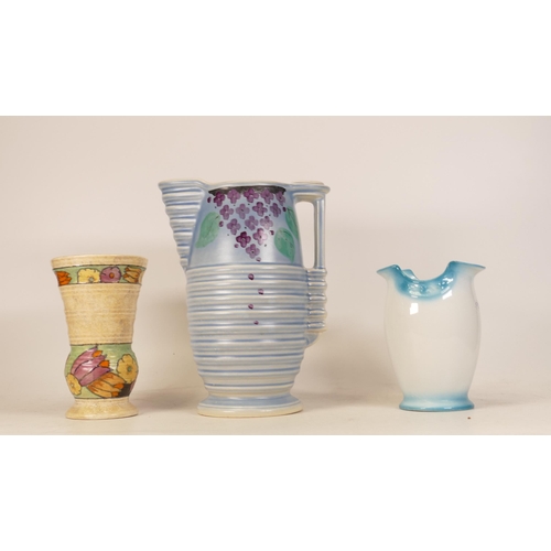 557 - Three Burleigh Ware Items to include Art Deco Ribbed Jug, Tubelined Charlotte Rhead Floral Vase and ... 