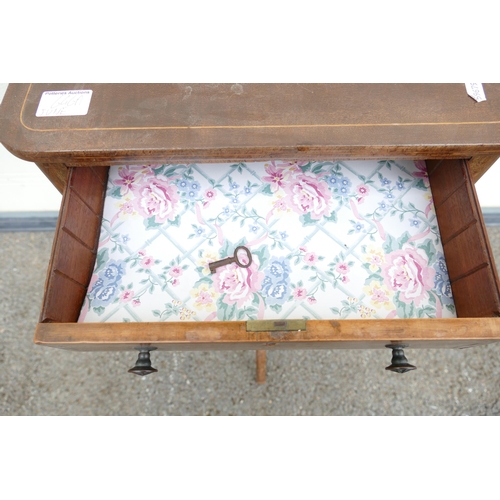 646A - A Victorian Inlaid Two-Drawer Sewing Table on Three Legs. Height: 75cm