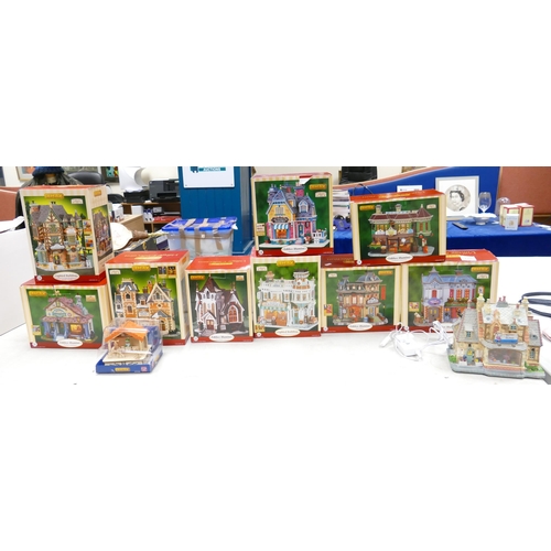 175 - Lemax Christmas village collection to include Wilson & Sons Bookstore/ Actors Studio, Harley's Antiq... 