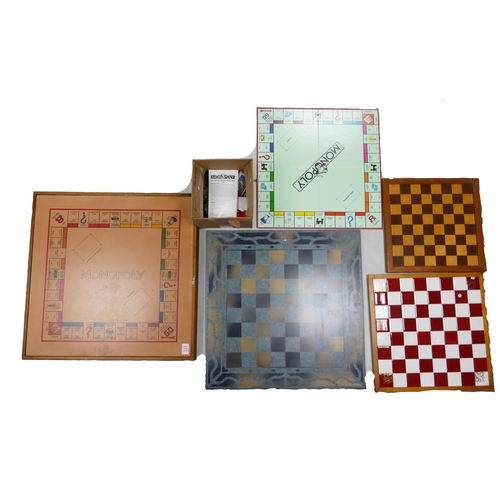 335 - A Collection of Game Boards to include one with Chess and Monopoly with Pieces and Cards (unchecked)