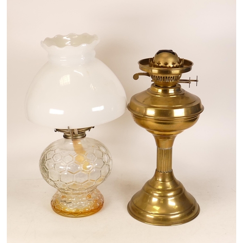 448 - Two 20th Century Oil Lamps to include one brass example with fluted column with burner together with... 