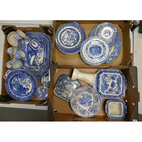 61 - A Large Collection of Blue & White Pottery to include Platters, Jugs, Teapot, Teacups. Plates from f... 
