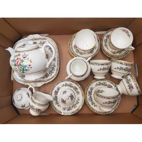 53 - Coalport Ming Rose pattern 22pc tea set (1 cup handle a/f)