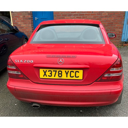 183 - 2000 Mercedes SLK 200 Kompressor Auto convertible in red with 1998cc petrol engine.
REG: X378 YCC.  ... 