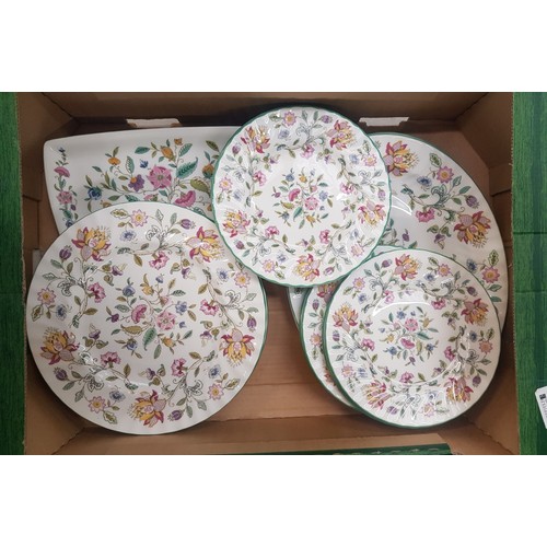 68 - Minton Haddon Hall pattern dinner ware items to include 2 oval platters, 6 dinner plates, 12 salad p... 