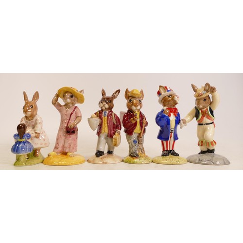 356 - Royal Doulton Bunnykins to include Sightseer DB215, DOllie Playtime DB88, Fisherman DB84, Morris Dan... 