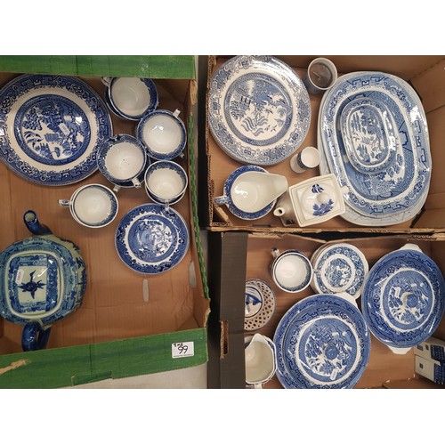 66 - A large collection of Blue and white tea and dinner ware with makers pattern including Grindley, Old... 