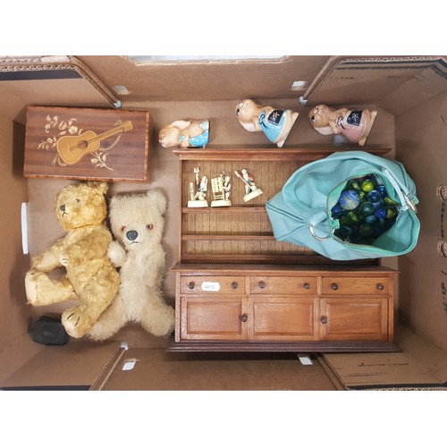83 - A mixed collection of items to include an Italian musical jewellery box, 2 vintage teddy bears, larg... 