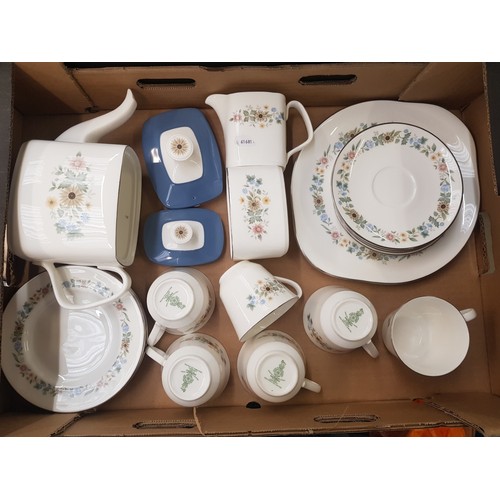 89 - Royal Doulton Pastorale pattern 22pc tea set consisting of a teapot, milk, sugar, cake plate and 6 t... 