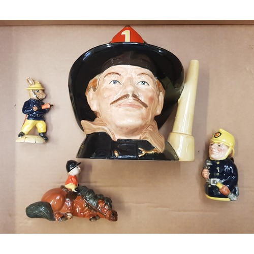 11 - Royal Doulton large character jug The Fireman (2nd) together with a Doultonville Fireman toby jug (2... 