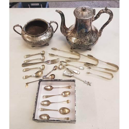 140 - A collection of silver plated items together with a group of 5 teaspoons with indistinct hallmarks t... 