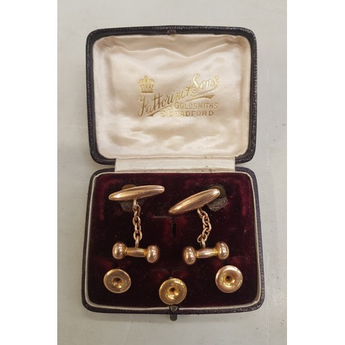 141 - 9ct rose gold cufflink and stud set (2 cufflinks, 3 studs) in velvet lined case, weight of gold 10.7... 