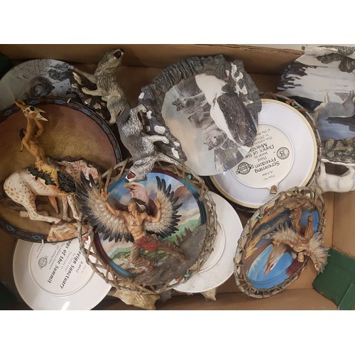 286 - A collection of Bradford Exchange 3D resin wolf/eagle/native American themed wall plaques x 9.