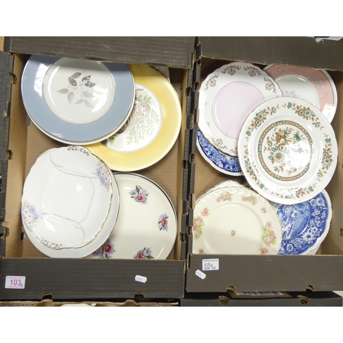 103 - A collection of decorative wall plates, dinner plates and cake plates (2 trays)